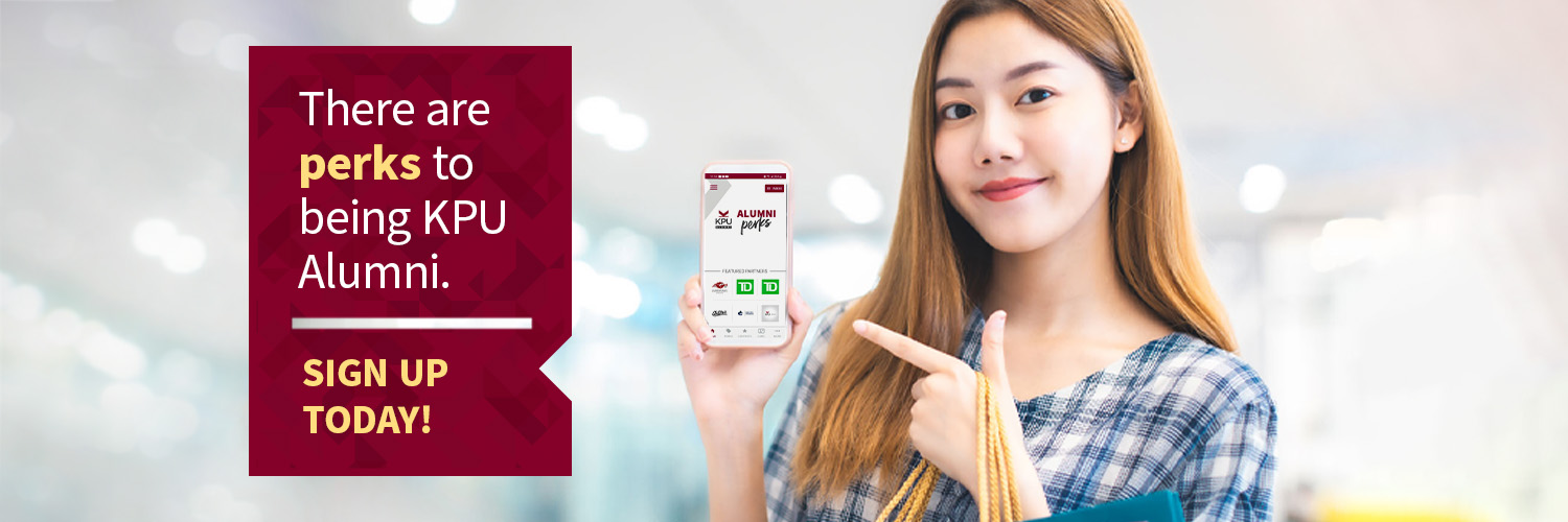 Perks promotional graphic featuring young Asian woman carrying shopping bags and pointing towards a cell phone displaying the perks app homepage